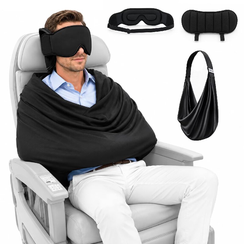 Travel Accessories Long Flight - Paket Perlengkapan Tidur Pesawat 3-in-1, Bantal