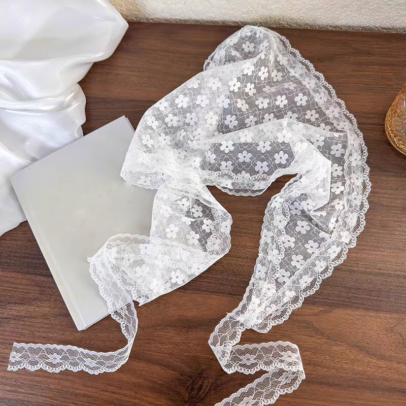 Putih Woven bunga renda syal r - Travel Accessories Aesthetic ulasan dan harga